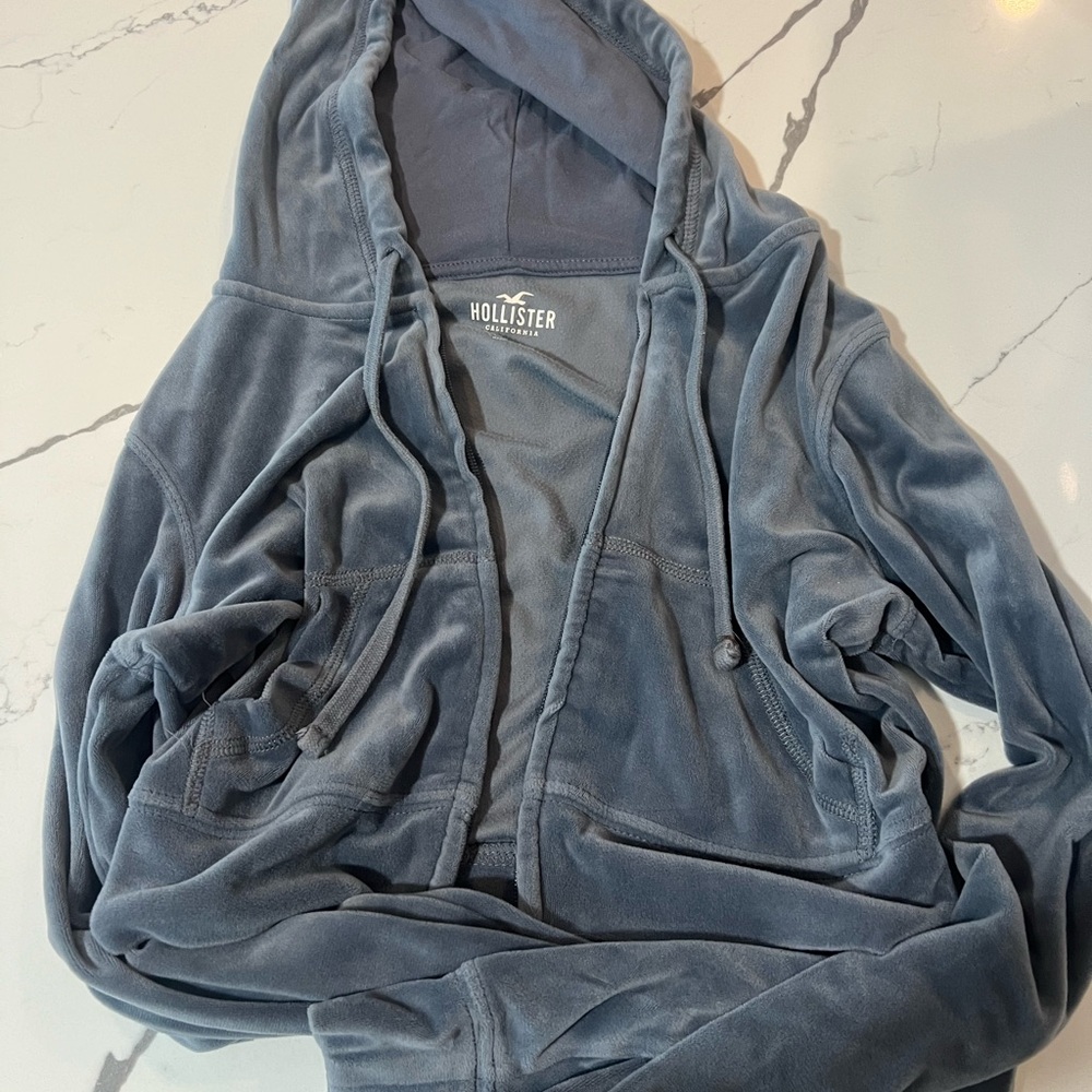 Hollister dusty blue color velour hoodie size xs